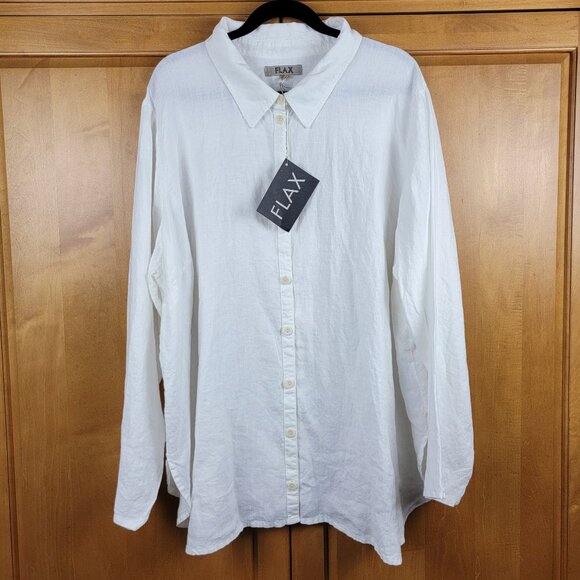 Flax Women's White Linen Button Down Shirt - Size 24-26 - Picture 1 of 9